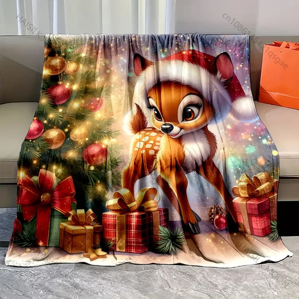 Cervo festivo con coperta con motivo albero di Natale, materiale in flanella, morbido e caldo per tutte le stagioni, campeggio all'aperto, picnic, camper