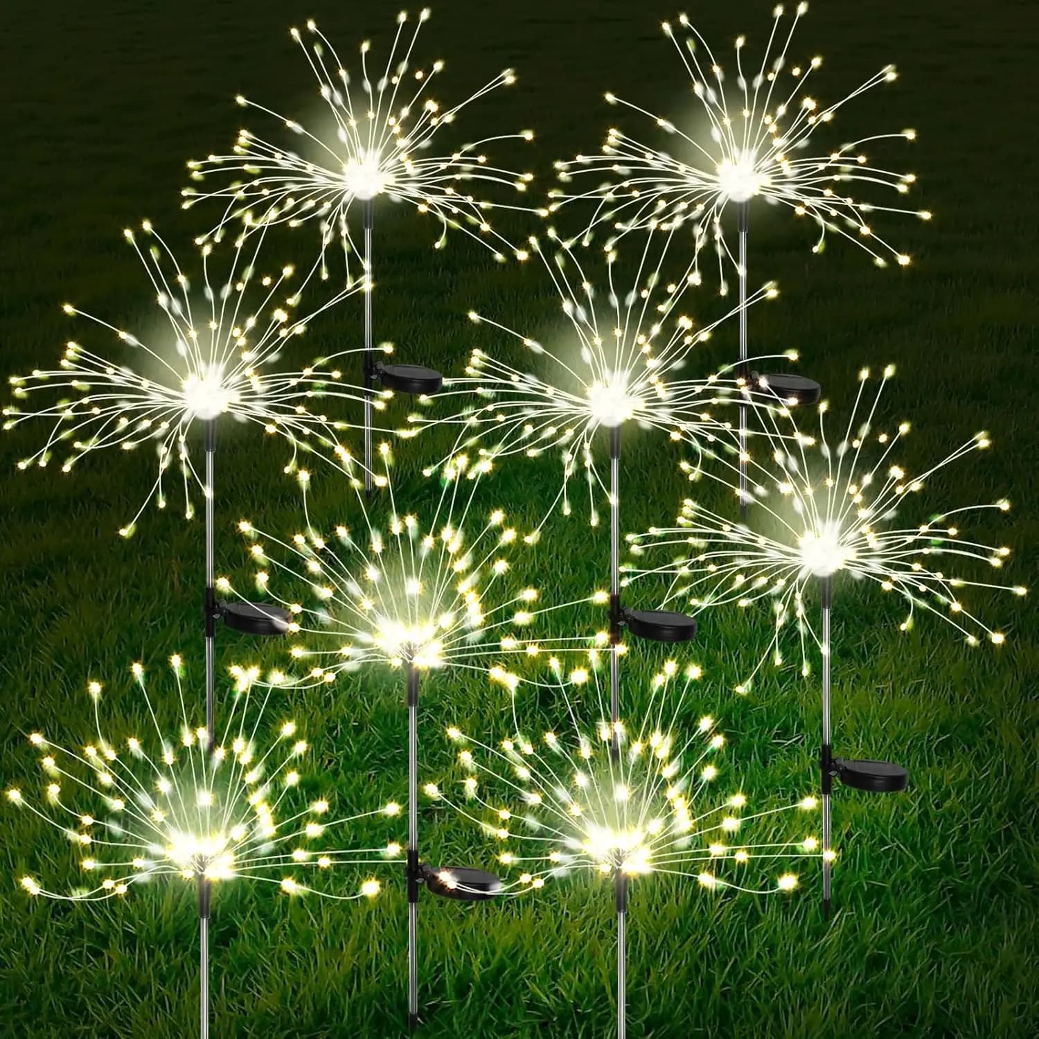 Set di 8 Luci Solari da Giardino con 200 LED, Impermeabili, 2 Modalità per Decorazione Esterna in Bianco Caldo