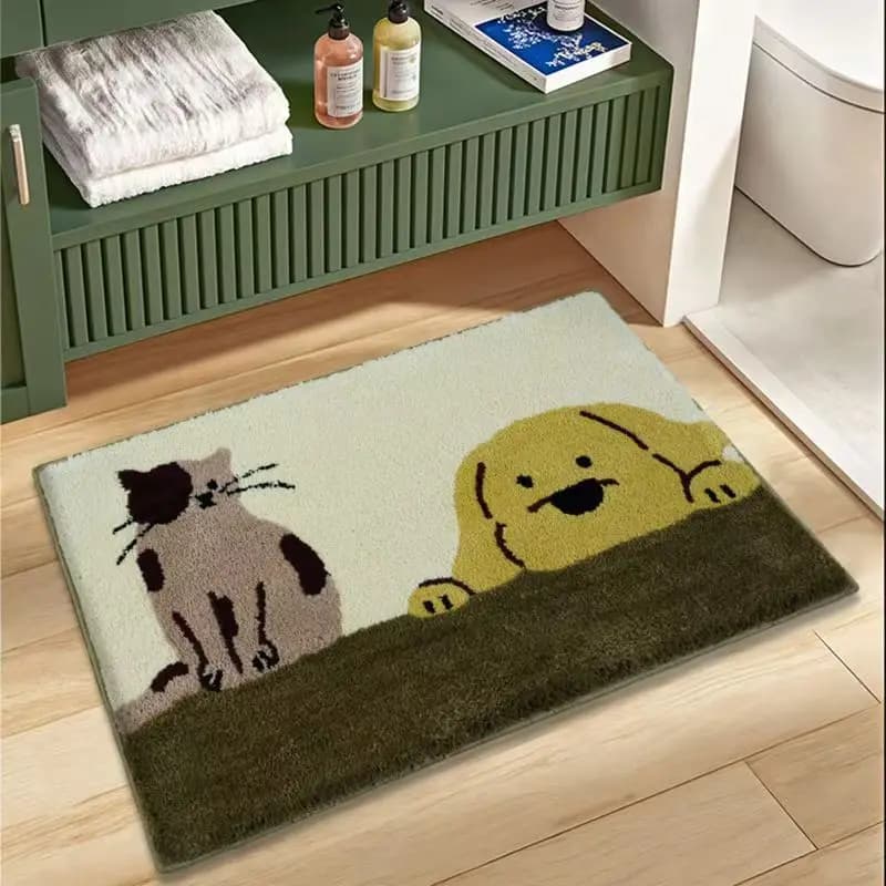 Tappetino assorbente da bagno, tappetino spesso con disegni a cartoni animati, tappetino per porta del bagno, tappeto da bagno in finta pelliccia di cashmere.