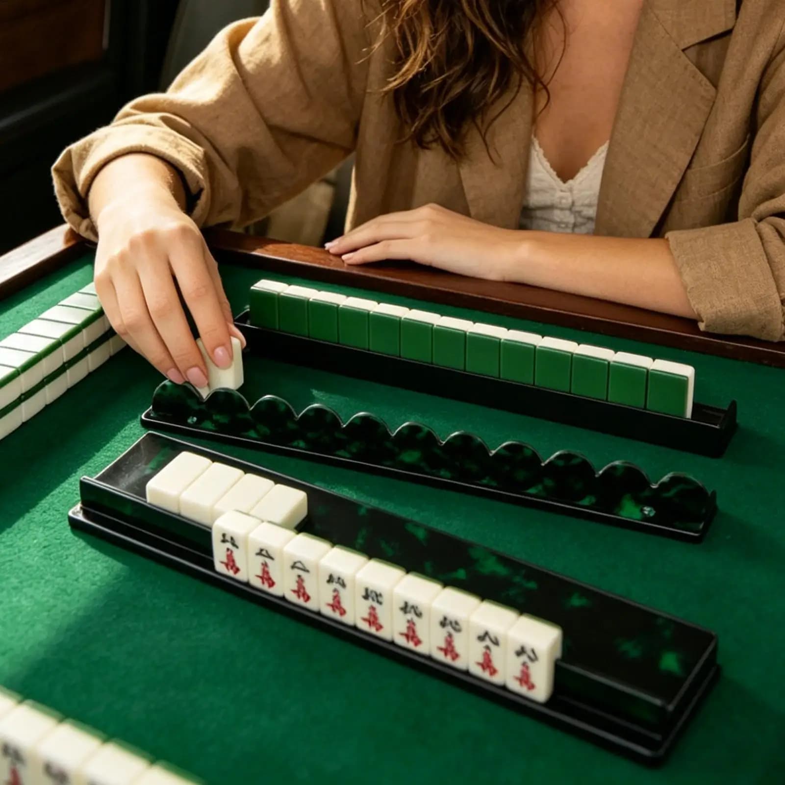 Mahjong Racks Pushers Set Magnetic Tile Tray Game Mahjong Rack Holder Pusher Professional Accessories for Travel Home Pool Table
