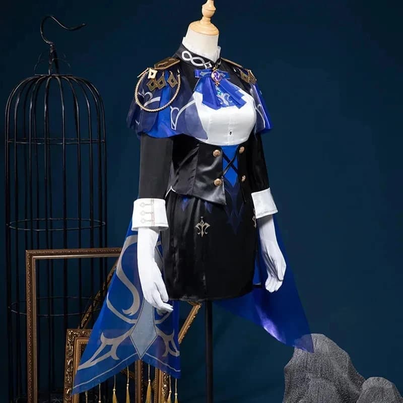 A;3\v,7'd/Clorinde Cosplay Genshin Impact Fountain Champion Duelist Wig Hat Uniform Cloak Earrings Halloween For Womenx;4'v\7,h/