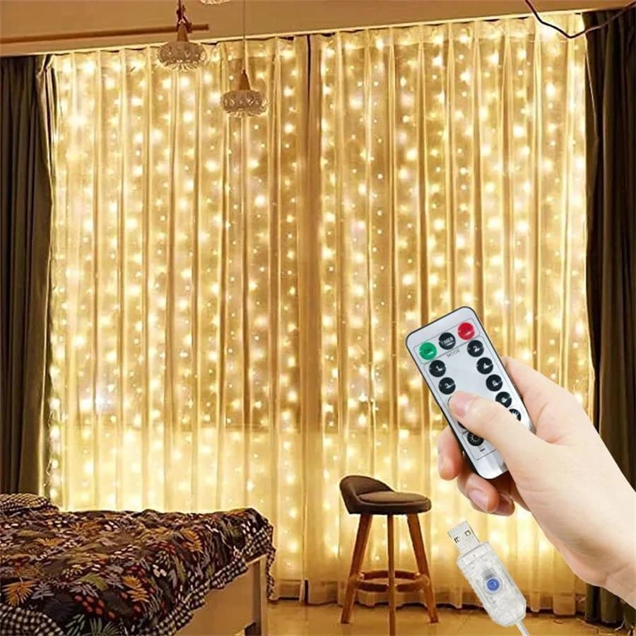 Luci a tenda LED da 3/4/6 metri con telecomando USB, luci fatate per decorazioni natalizie, casa, camera da letto, matrimoni e feste