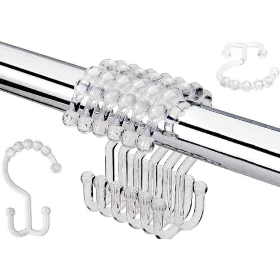 12 PCS Plastic Double Shower Curtain Hooks, Multi-Functional Rings for Bathroom Shower Curtain, Shower Curtain Liner and Kitche