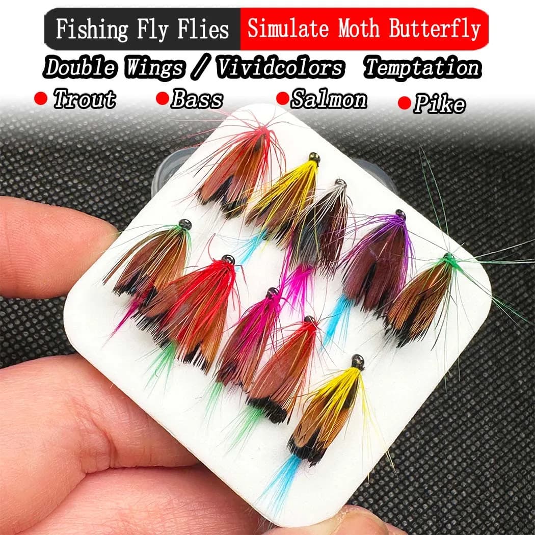 5/10 pezzi bionica pesca a mosca richiamo falena farfalla mosche insetti colori misti esca da pesca per trota salmone luccio spigola mosche bagnate