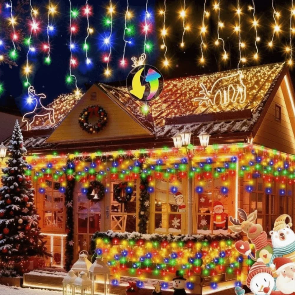 400 LEDs Icicle Lights Energy Saving Transparent Meteor Effect Lamp EU Plug RGBIC Curtain String Lights Outdoor Use