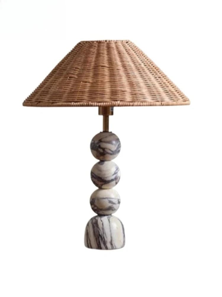 Lampada da Tavolo in Marmo Stile Nordico Wabi-Sabi, LED E27, Intreccio in Rattan, per Hotel, Soggiorno, Camera da Letto, Studio, Bar