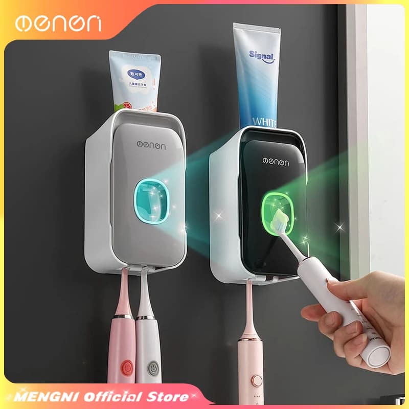 Dispenser Automatico di Dentifricio da Parete, Spremitore di Dentifricio Senza Foratura, Porta Spazzolini da Bagno, Accessori Bagno