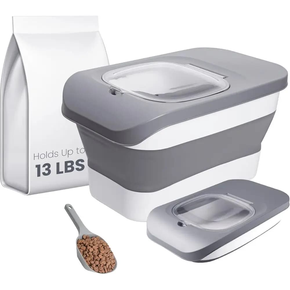 Collapsible Dog Food Storage Container with Airtight Lid, Cat Food Storage, Dry Food or Pets, Rice, Cereal, Silicone Pet Bowl, D