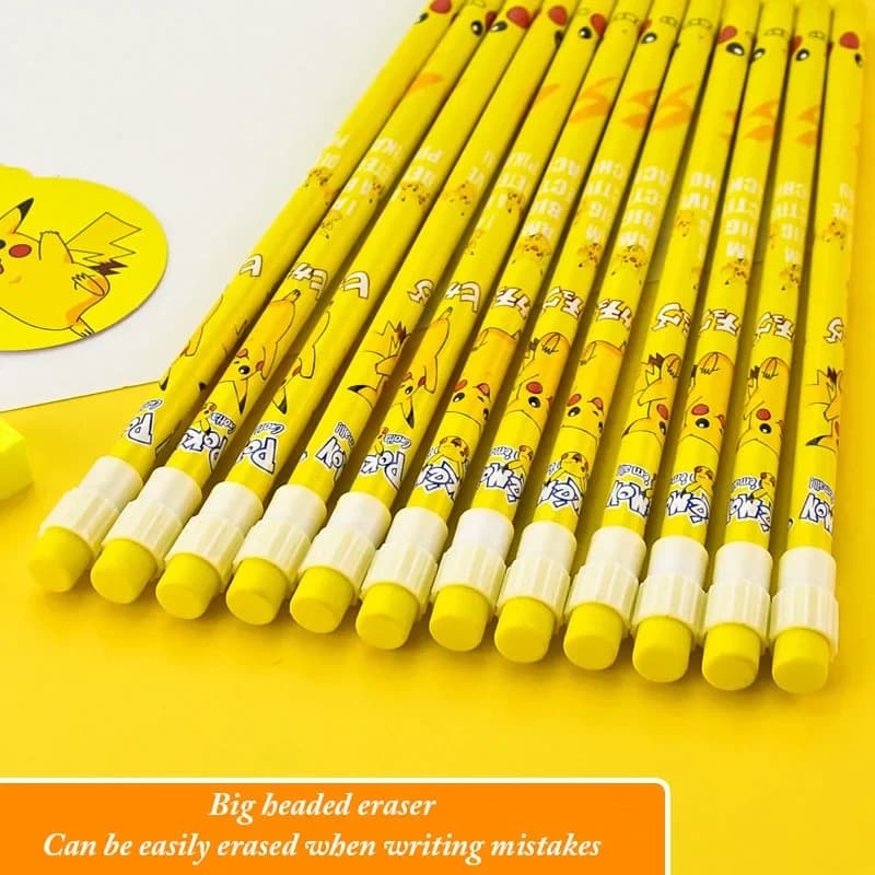 12 pieces of pencils Pokemon Pikachu, cute and kawaii, for students, children's stationery, pens for writing, school articles, birthday gift and Christmas.