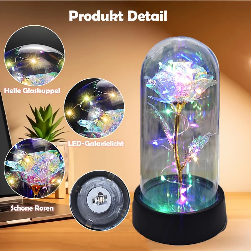Artificial Glass Flower with Eternal Rose and LED Light, Birthday Gift for Women, Beautiful Rose and Beast, Christmas Gift for Girls
