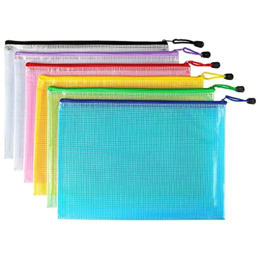 6 Pack Mesh Zipper Pouch Bags, Waterproof Zipper Pouch Zip File Folders for Organization School Office Supplies Travel Storage