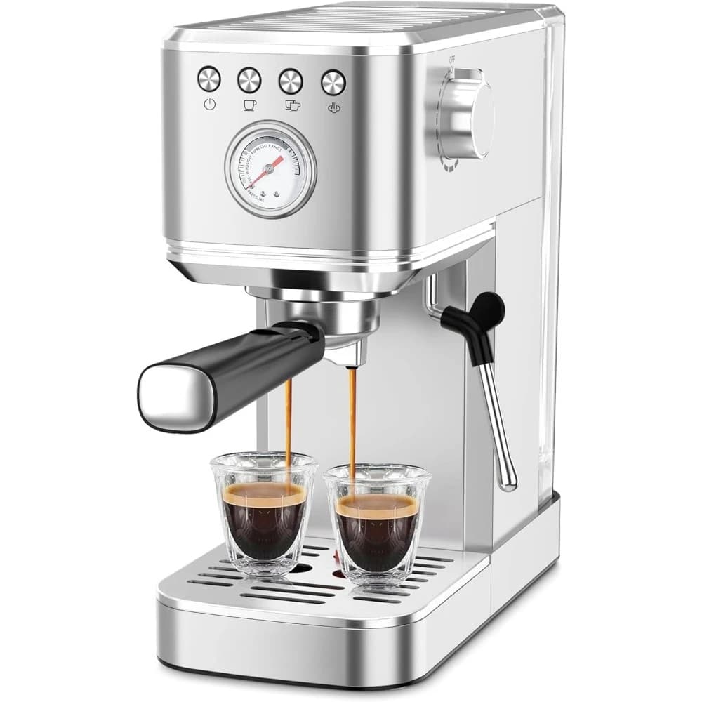 Macchina per Espresso Compatta con Montalatte, 20 Bar, Pompa Professionale Italiana per Cappuccino e Latte, in Acciaio Inox