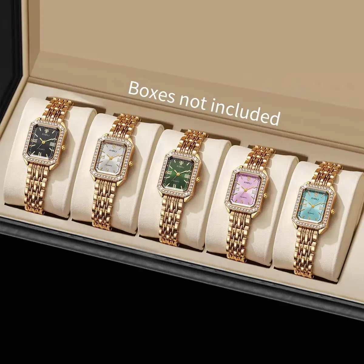 2/3/5 pezzi orologi da donna rettangolari alla moda set orologio da polso con cinturino al quarzo con strass da donna (senza scatola)