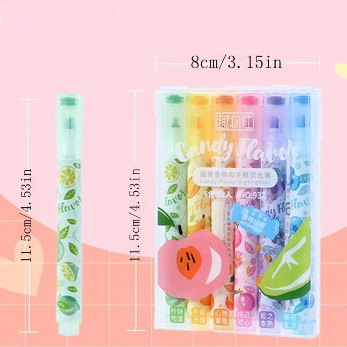 6 Colors Stamp Fruit Candy Aroma Seal Highlighter Set, Chisel Tip, Marker Pen Pastel Assorted Colors for Cute Kawaii Stationery