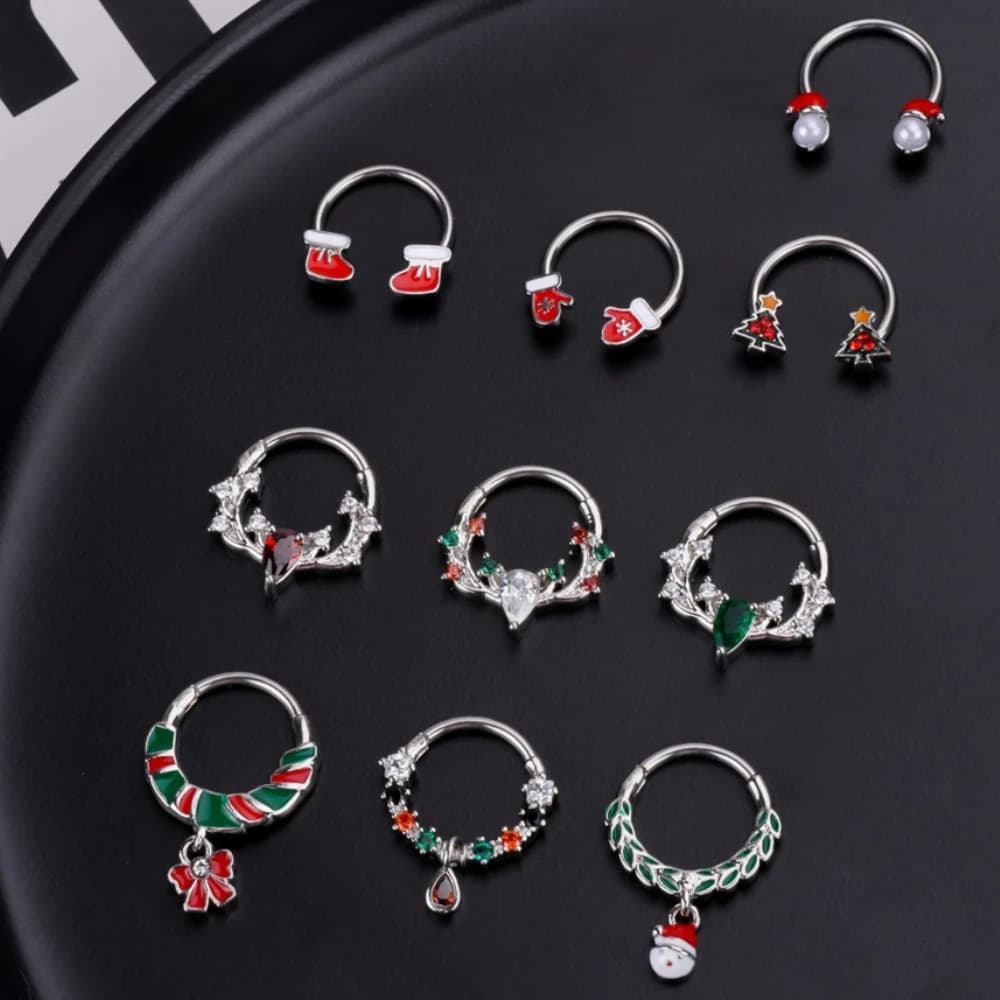 Christams Stainless Steel Septum Rings 16G Earrings, Christmas Tree Gloves, Septum Ring, Horseshoe Ring Body Piercing Jewelry