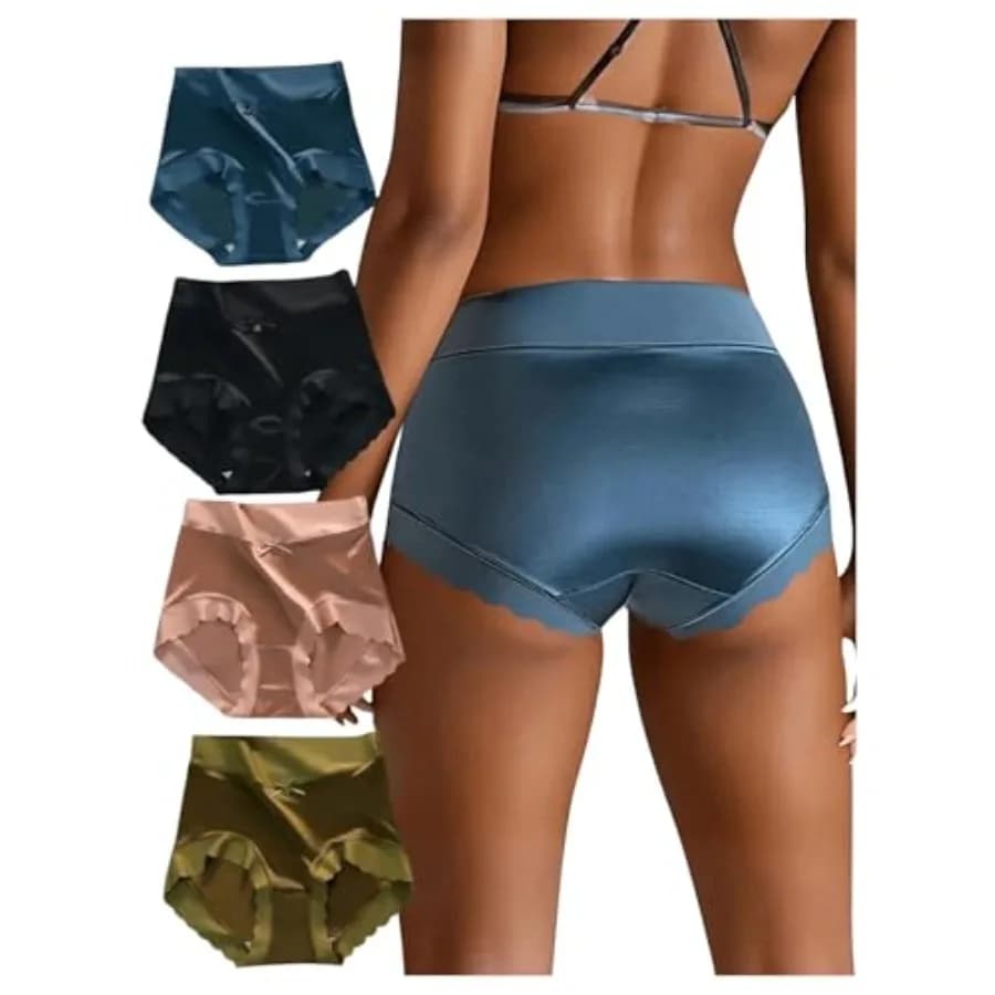 SOLY HUX Slip da donna in raso di seta con bordo smerlato, intimo invisibile, lingerie a vita media, 4 pezzi