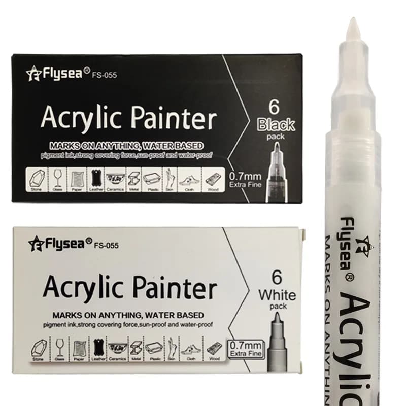 Black White Acrylic Pen Set 0.7mm Water-based Marker Student Painting Creation DIY Metal Stone Paint Pen Artist's Art Supplies