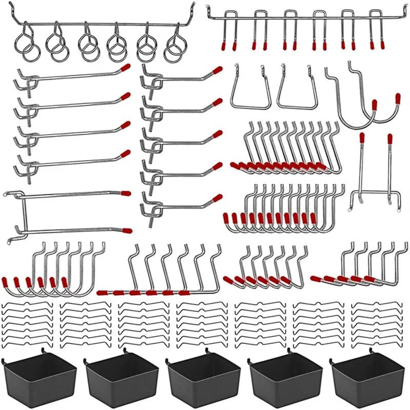 114 Pcs Pegboard Hooks Set Metal Tool Hooks for Organizing Garage Workshop Tools on Wall Board Panel