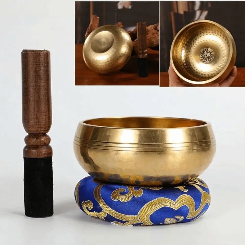Soft Cushion Nepalese Singing Bowl Home Decor Bottom Engraved Tibetan Singing Bowl Set Therapeutic Use with Stick Bowl Ornaments