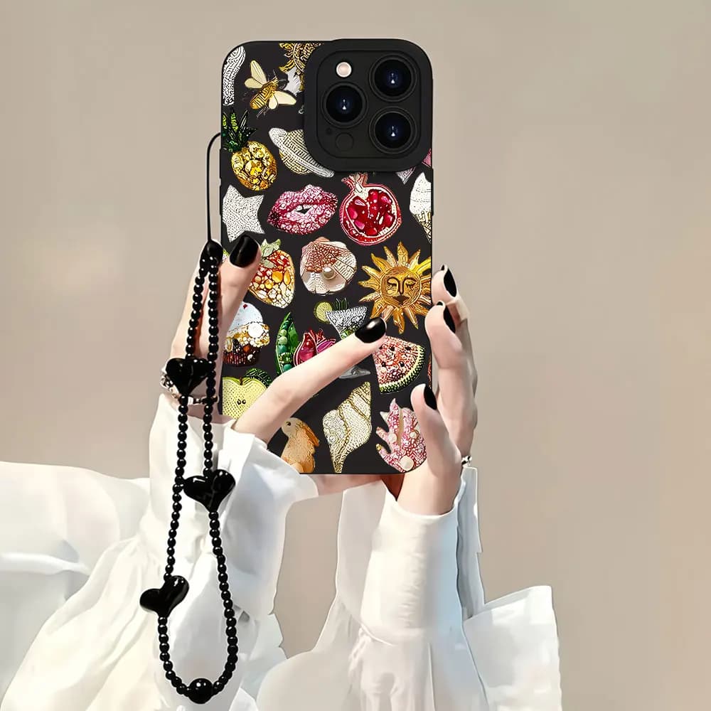 TPU Protection Luxury Sun Flower Lip Phone Case For iPhone 17 Pro Max 16 15 14 13 12 11 X XS XR 16 14 15 Plus With Strap Cover