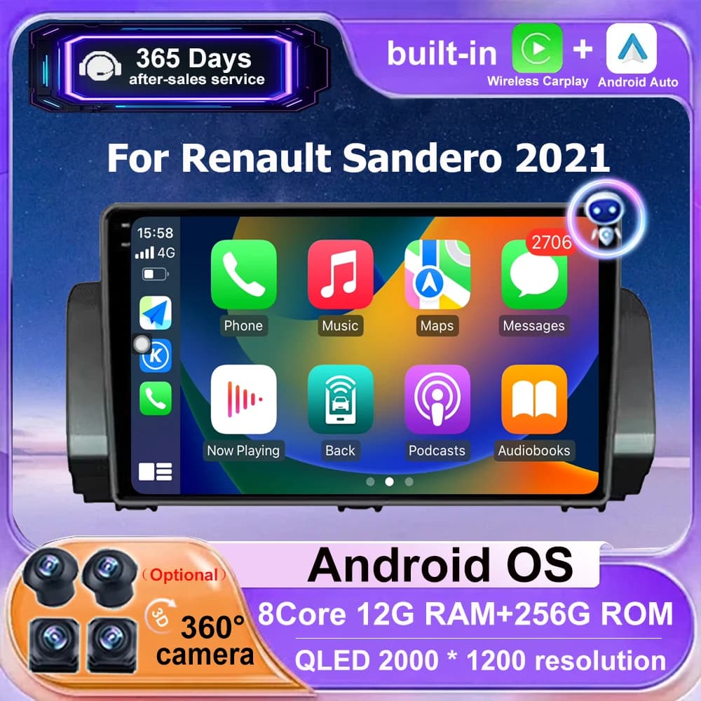 Android 16 Auto Per Renault Sandero 2021 Carplay di Navigazione Stereo GPS 4G LET WIFI QLED Autoradio Stereo Lettore Video Multimediale