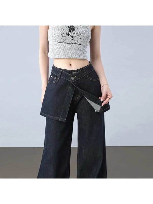 High Waist plus Size Denim Jeans Women's Loose Fit Patchwork Wide Leg Pants Spring Autumn Comfortable Lazy Sensation