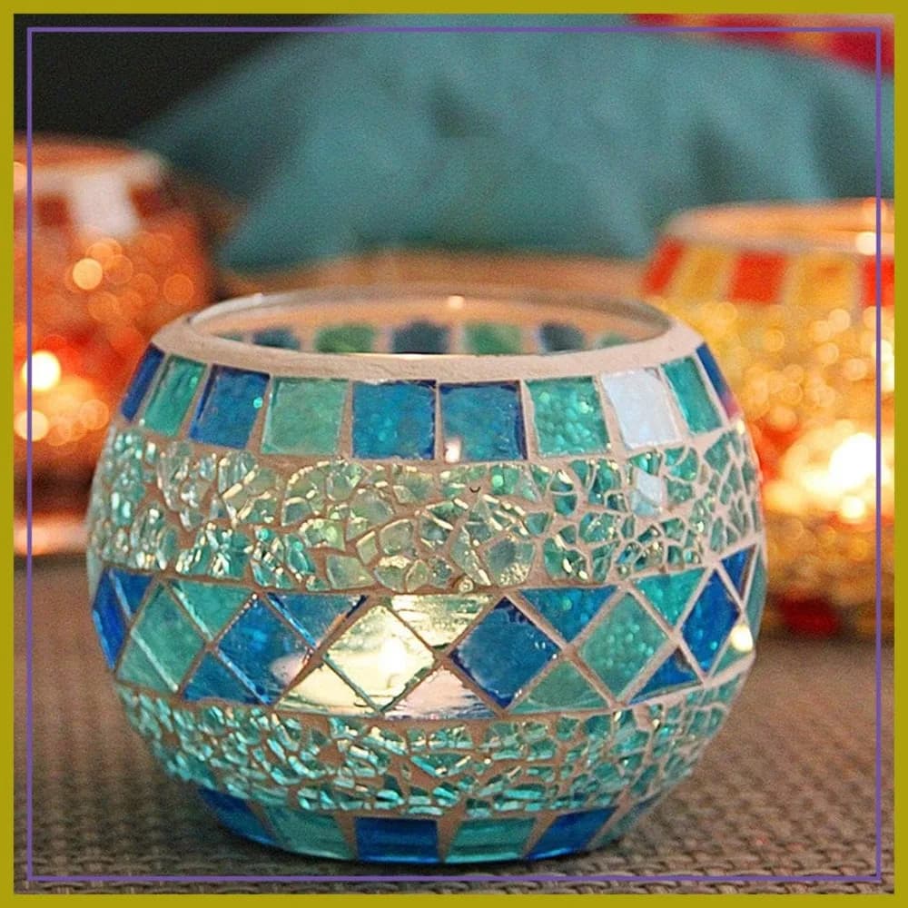 Portacandele a Mosaico, Portacandele Votivo in Vetro per Centrotavola Matrimonio, Decorazione Tavolo per Feste, Decorazione San Valentino