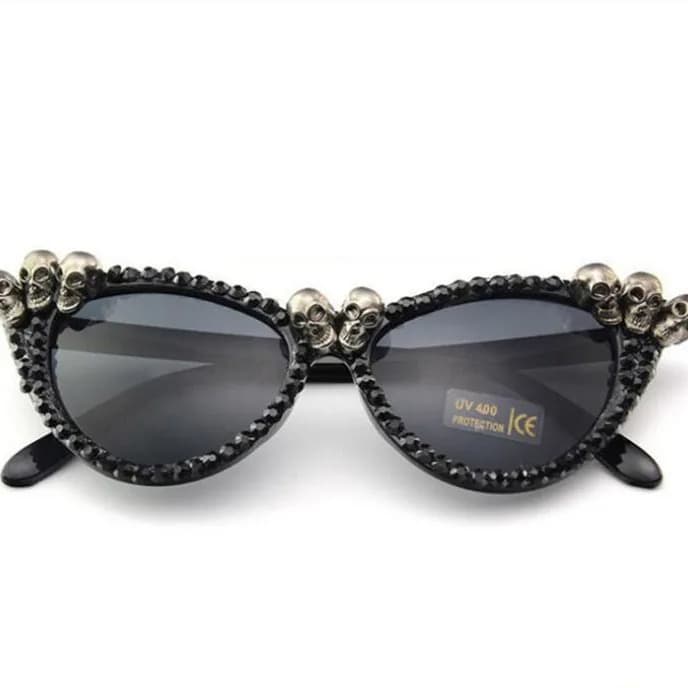Party Fashion Sunglasses Rhinestone Skull Cat Eye Sunglasses Trendy and Fashionable Halloween Party Decoration Glasses