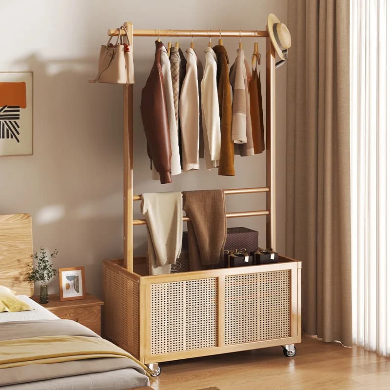 Precise Hanging hanger Floor-to-ceiling bedroom coat rack Movable dirty basket Integrated clothes storage rack,