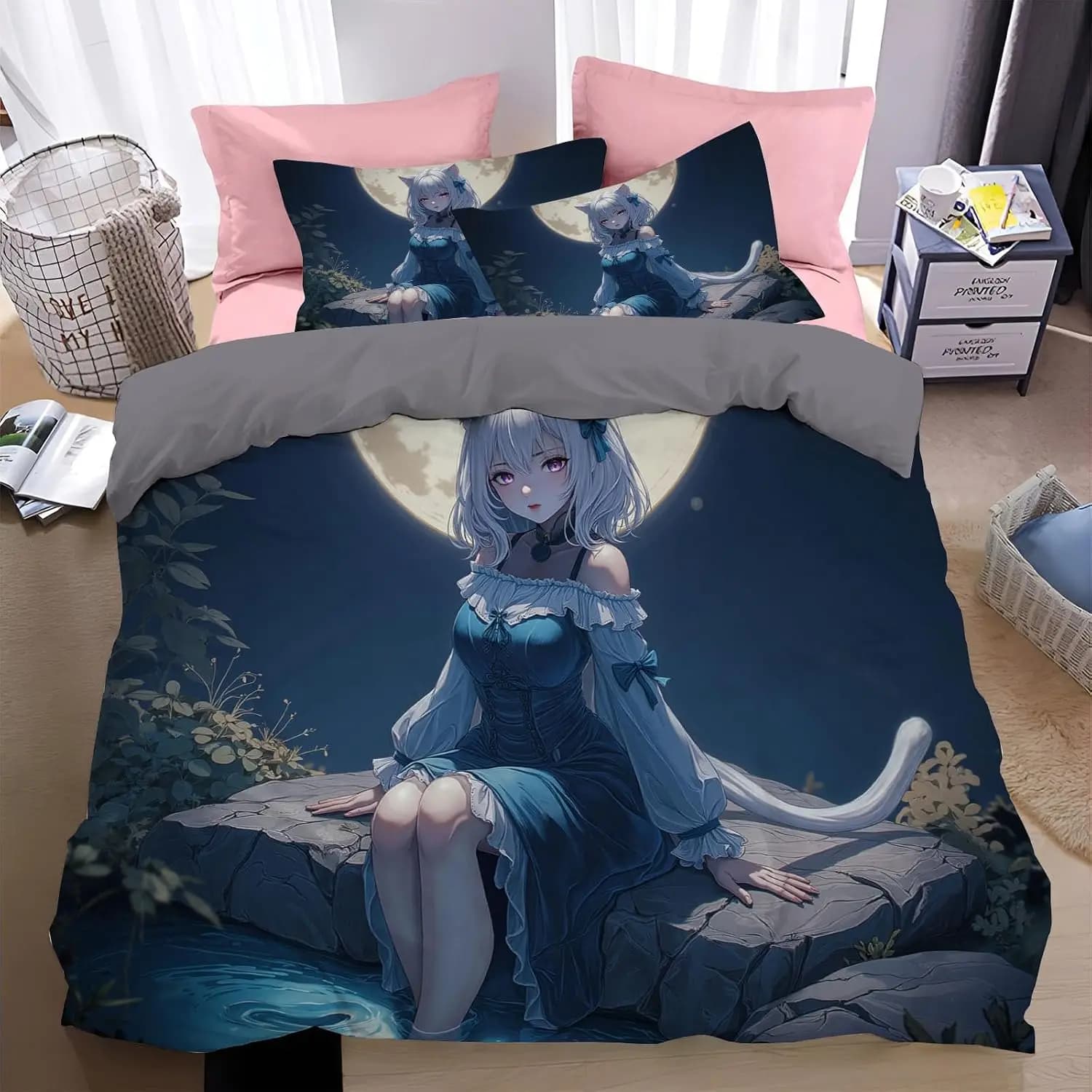 Sexy Purple Woman Duvet Cover Single Size 135x200cm With 1 Pillowcase Anime Style Portrait Design Bedding Set