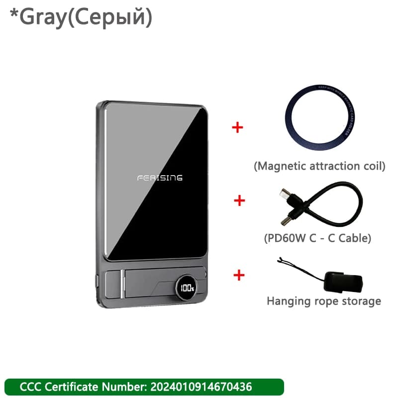 10000mAh PowerCertified Metal Bank, Quick Charging PD 22.5W, Phone Support for Magsafe iPhone 17/16, AirPods and Watch