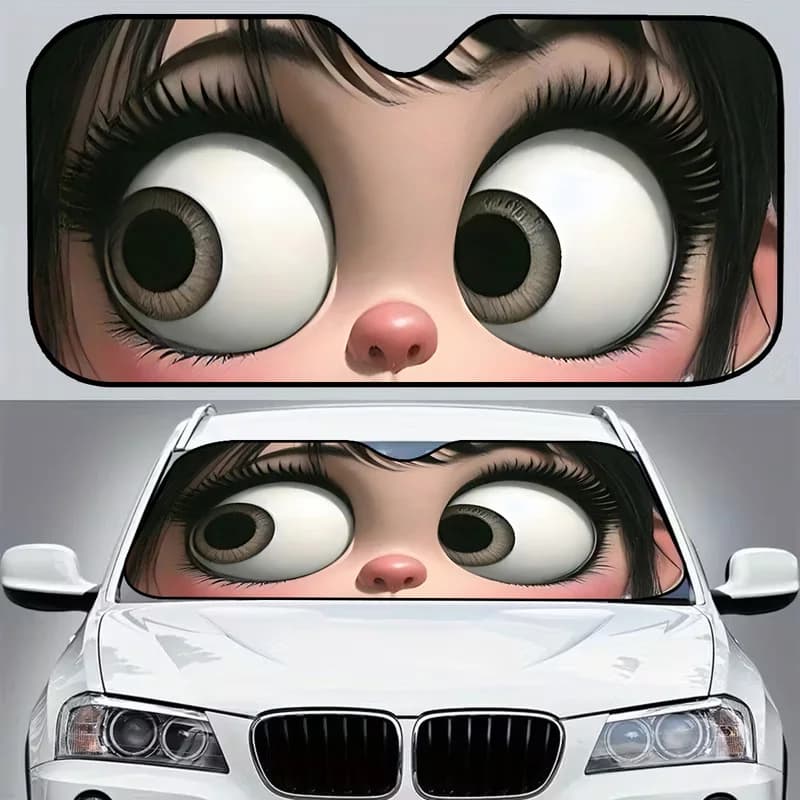 1Pcs Playful Cartoon Big Eyes Windshield Sun Shade, Playful Design, Easy Installation