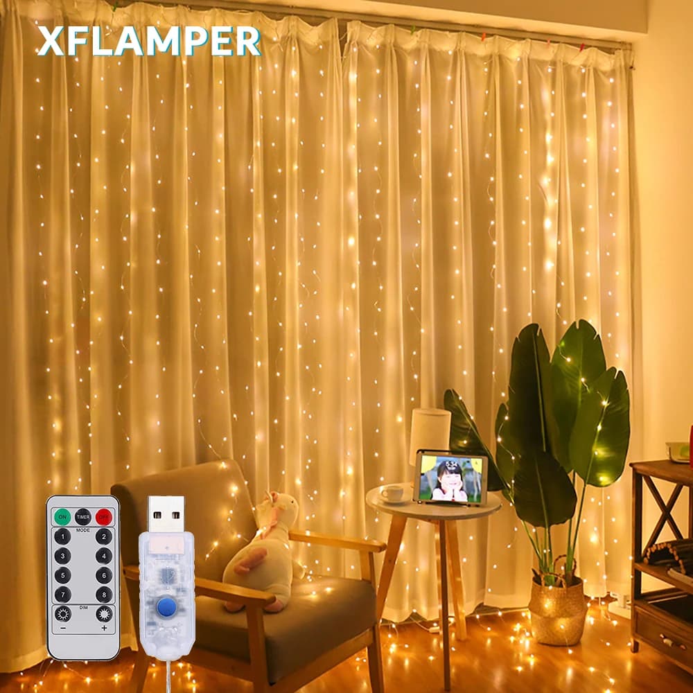 Luci per tende da finestra USB 3M Telecomando 8 modalità Ghirlanda per la decorazione della camera da letto delle vacanze di nozze di Natale