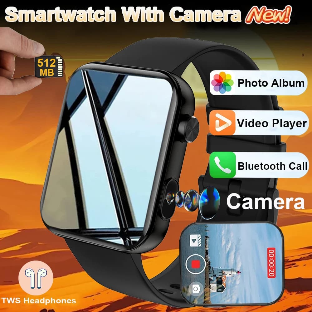 2025 New Smart Watch with Camera Record Video Phone Camera Synchronization Large Memory Dynamic Video Dial Music Call Bluetooth Smartwatch