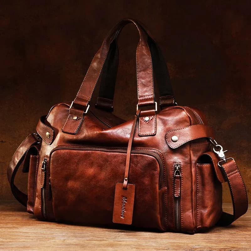 Vintage men's bag with vegetable tanned leather rubber, casual shoulder bag, portable travel bag, travel bag, fitness backpack