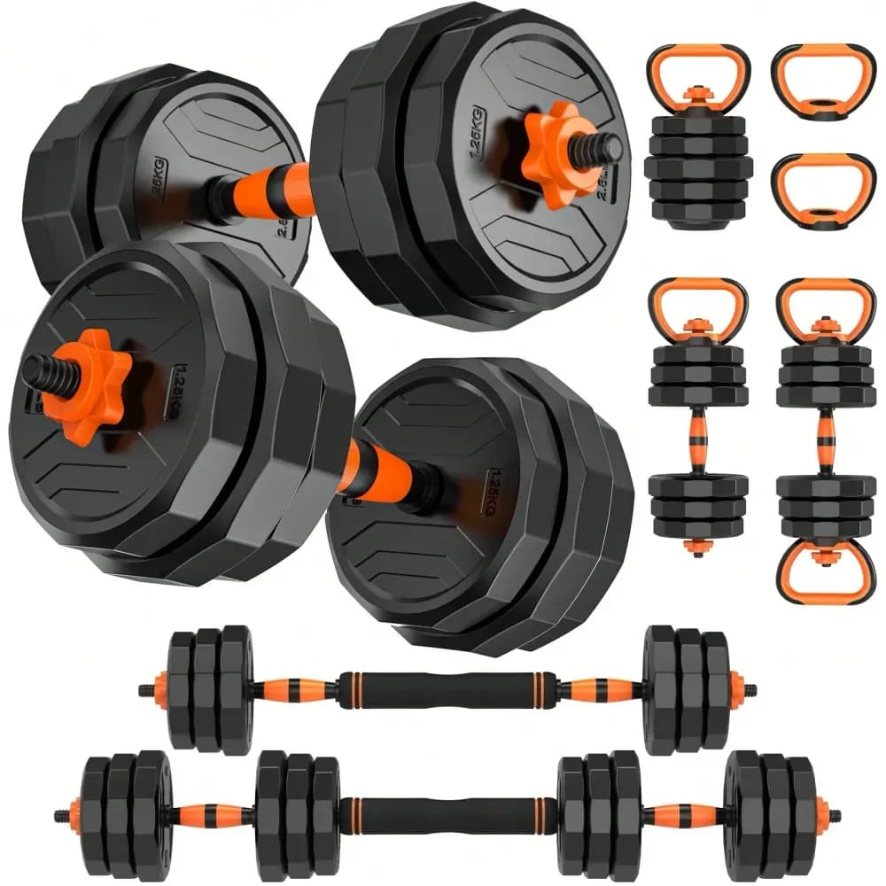66lb 6In1 Adjustable Dumbbells Set Free Weight Set With Connector Used As Barbell, Kettlebells, Push Up Stand, Fitness Exercises