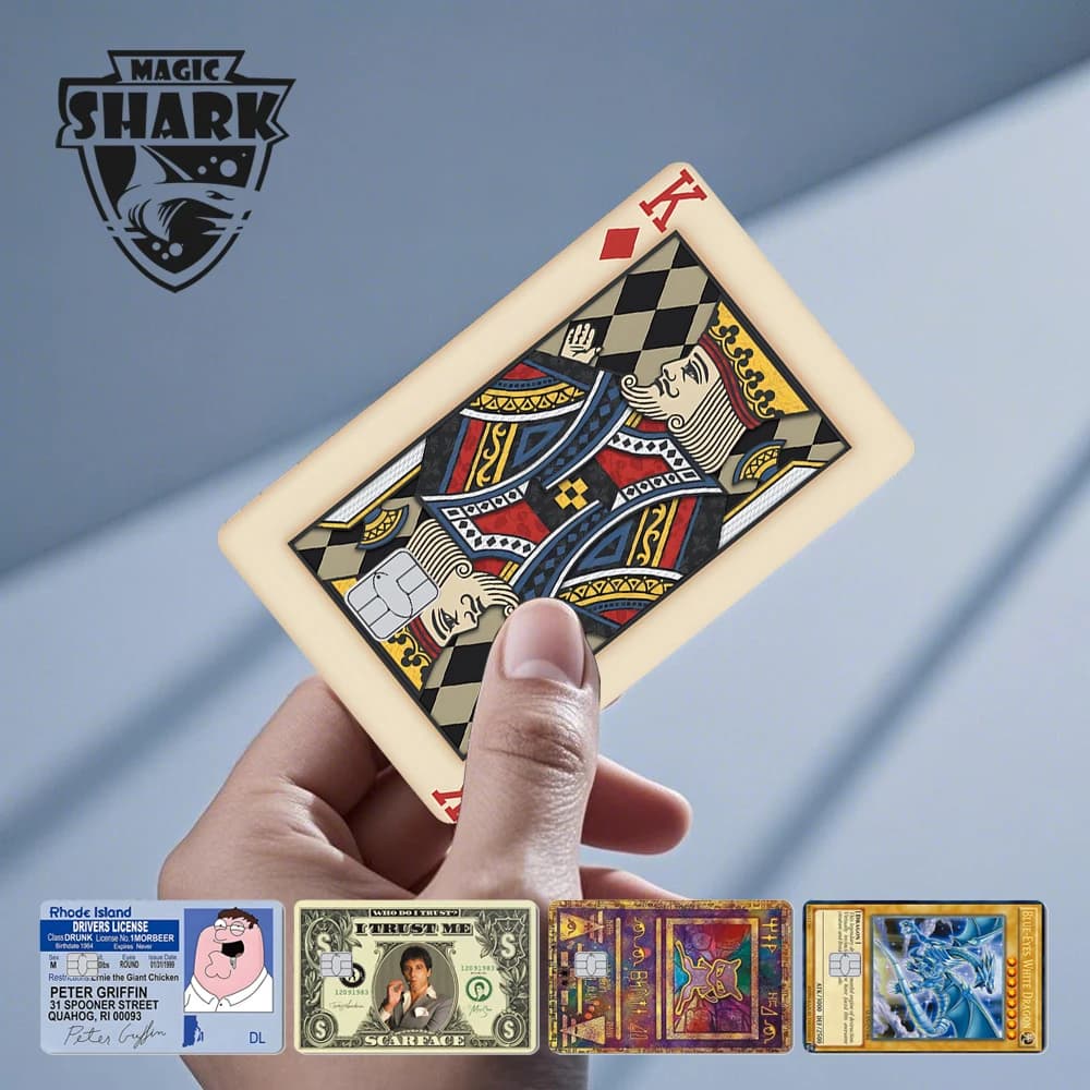 Magic Shark Fashin King Poker Money Game Controller Dragon 3M Pellicola adesiva sottile opaca per carta di credito bancaria di debito