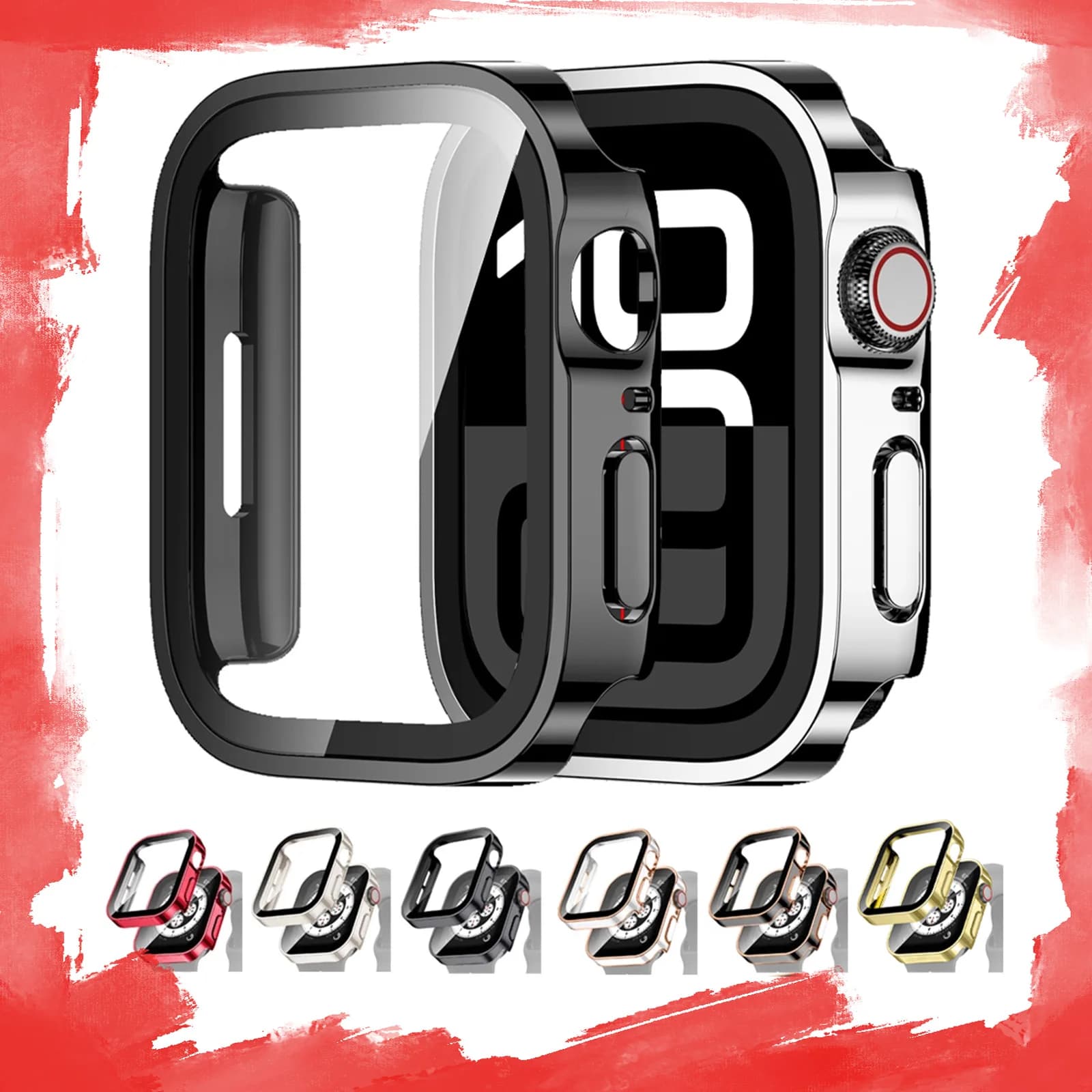 Proteggi schermo per custodia Apple Watch 46mm 42mm 45mm 44mm 49mm 41mm 40mm Vetro temperato iWatch Series 10 7 8 9 SE 6 5 4 Ultra 2