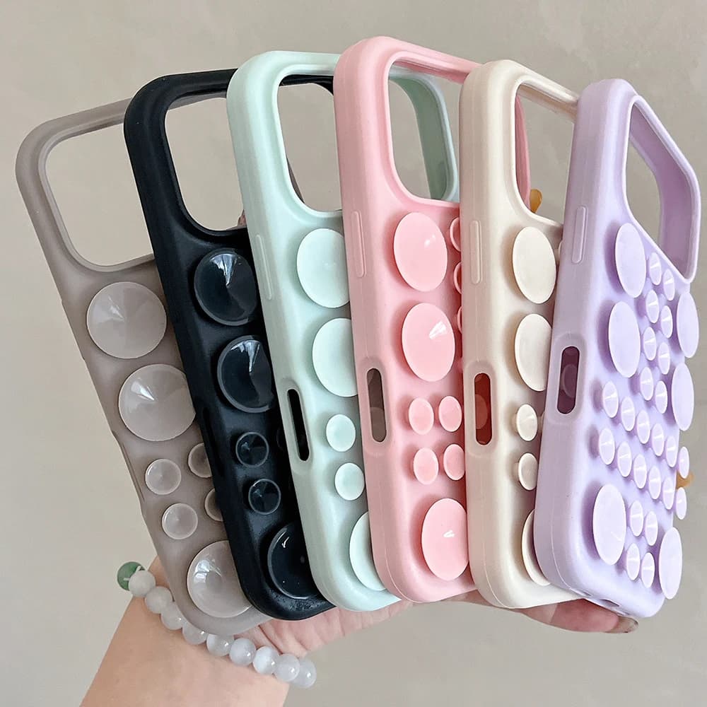Custodia Antiurto con Ventosa per iPhone 17 Pro Max 15 13 14 16 17P in Silicone Morbido TPU, Design Creativo e alla Moda, Effetto Caramella