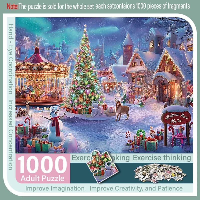 Una scatola di puzzle da 1000 pezzi per adulti con un design igloo natalizio: resistente ai graffi, impegnativo, adatto per adulti, famiglia