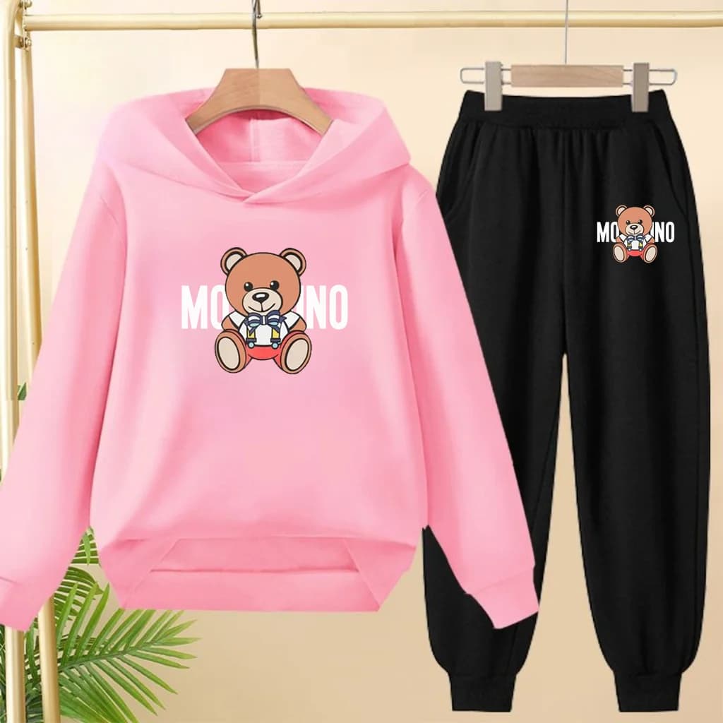 Felpa con cappuccio per bambini Ragazzi Ragazze 3-12 anni Abbigliamento Simpatico orso cartone animato Felpa casual + Pantaloni Vestiti per ragazze graziose Set sportivo per il tempo libero