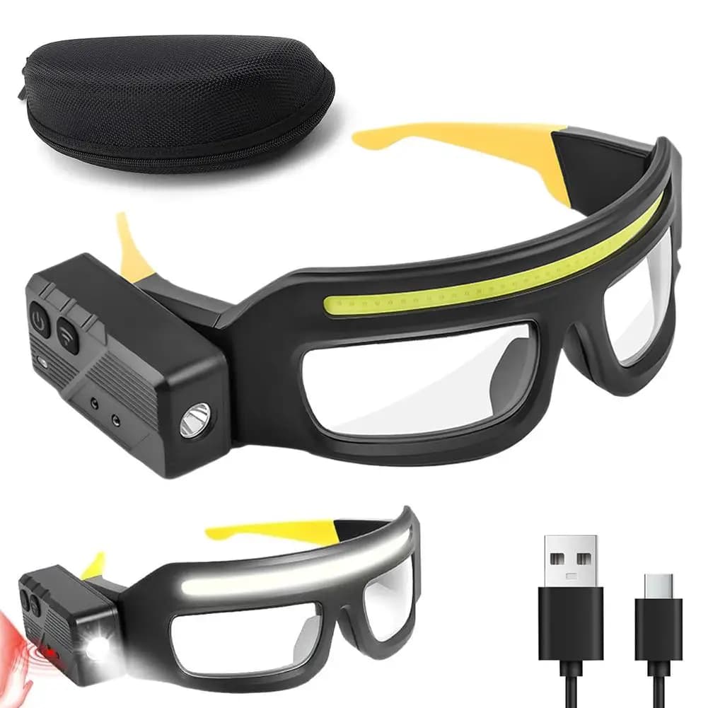 Rechargeable LED Headlamp Glasses ,Detachable Sunglasses,Hands-Free LED Headlight for Night Running,Waterproof Safety Glasses