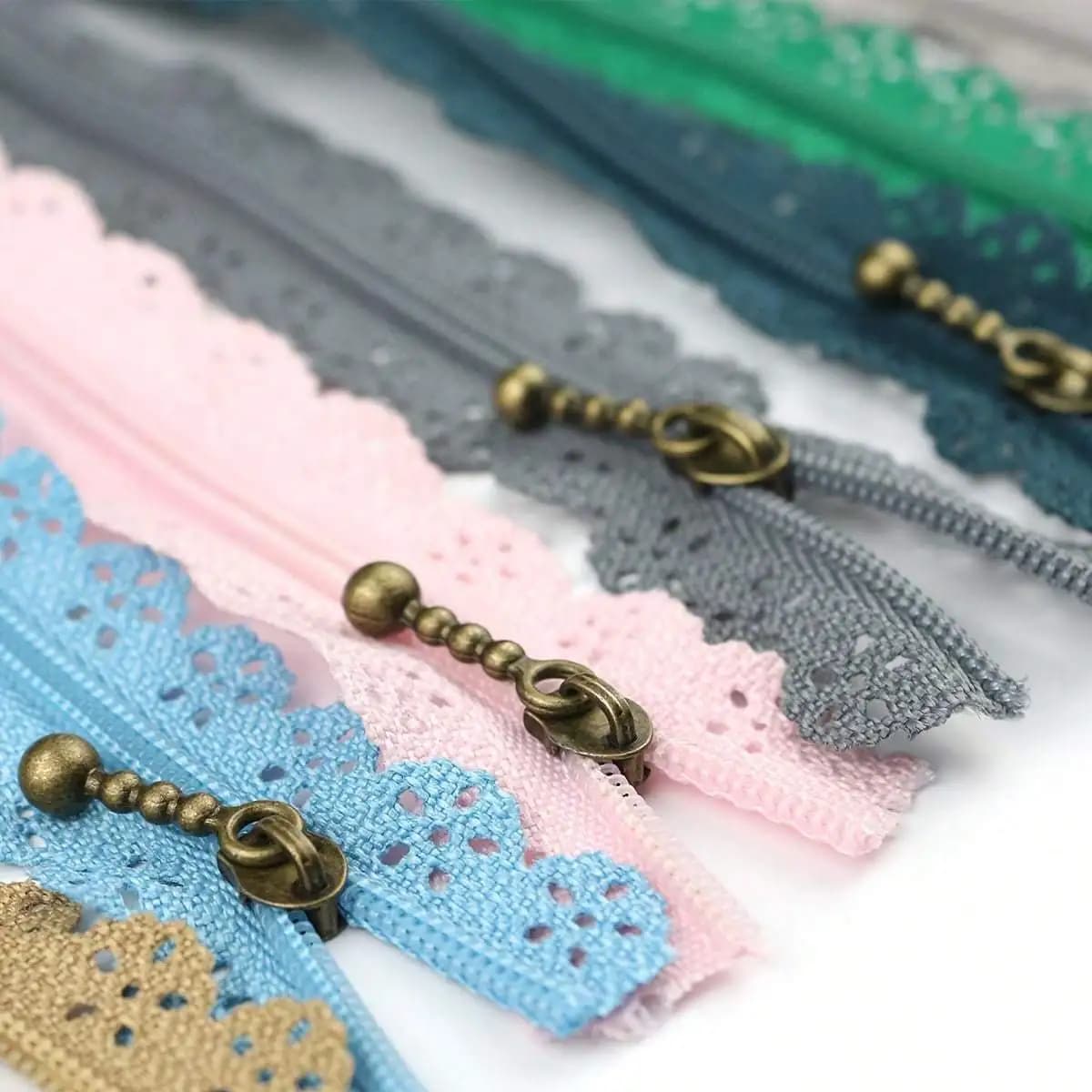 10 pezzi 15-30 cm # borsa da tasca con cerniera in pizzo cavo con coda chiusa in nylon, cerniera corta di colore chiuso