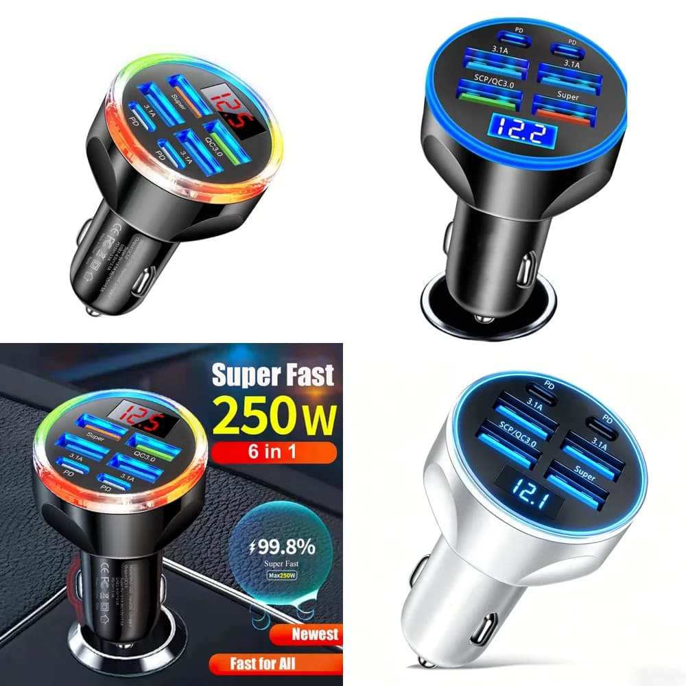 Prodotti di Tendenza 2026: Caricabatterie da Auto USB C 6 in 1 Multiporta con Ricarica Super Veloce e Display di Tensione per iPhone