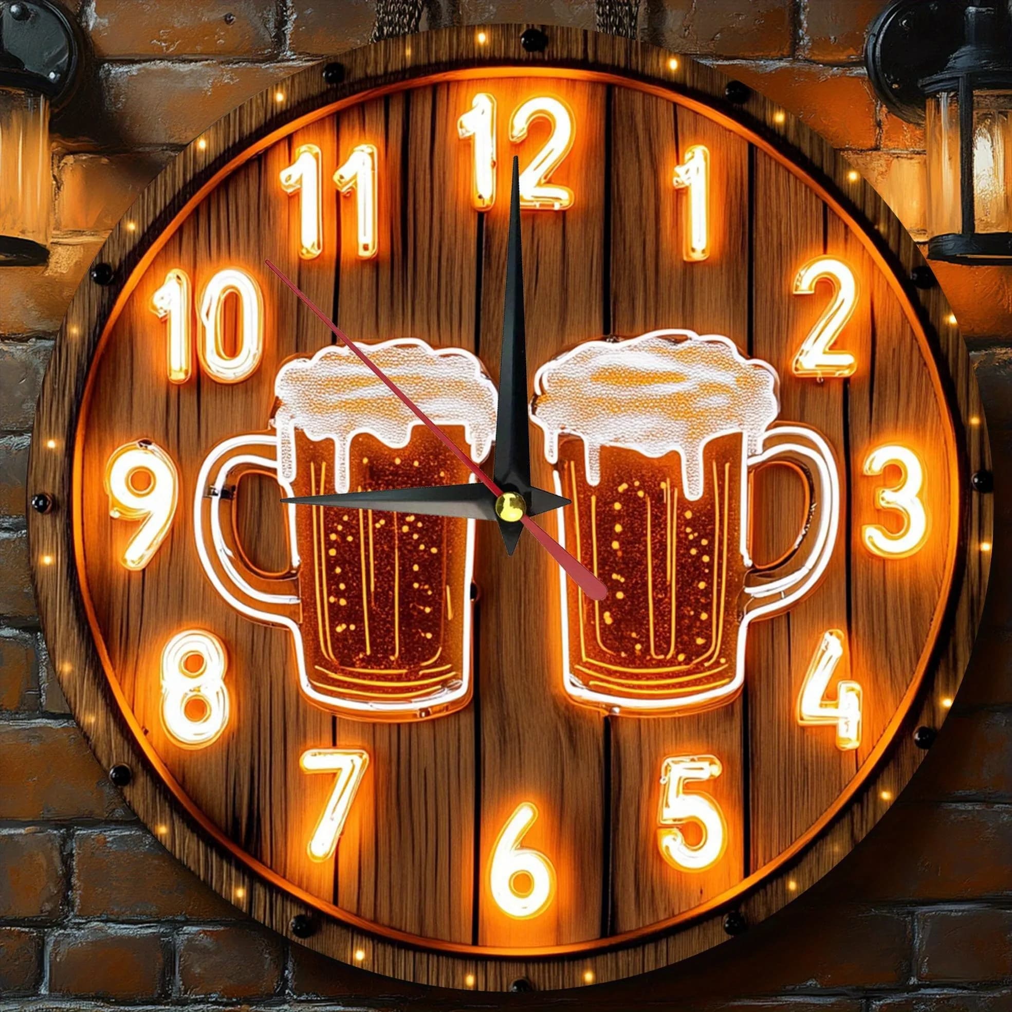 Orologio da parete rustico in legno con design a boccale di birra, perfetto per bar o mancave. Funziona con batterie AA