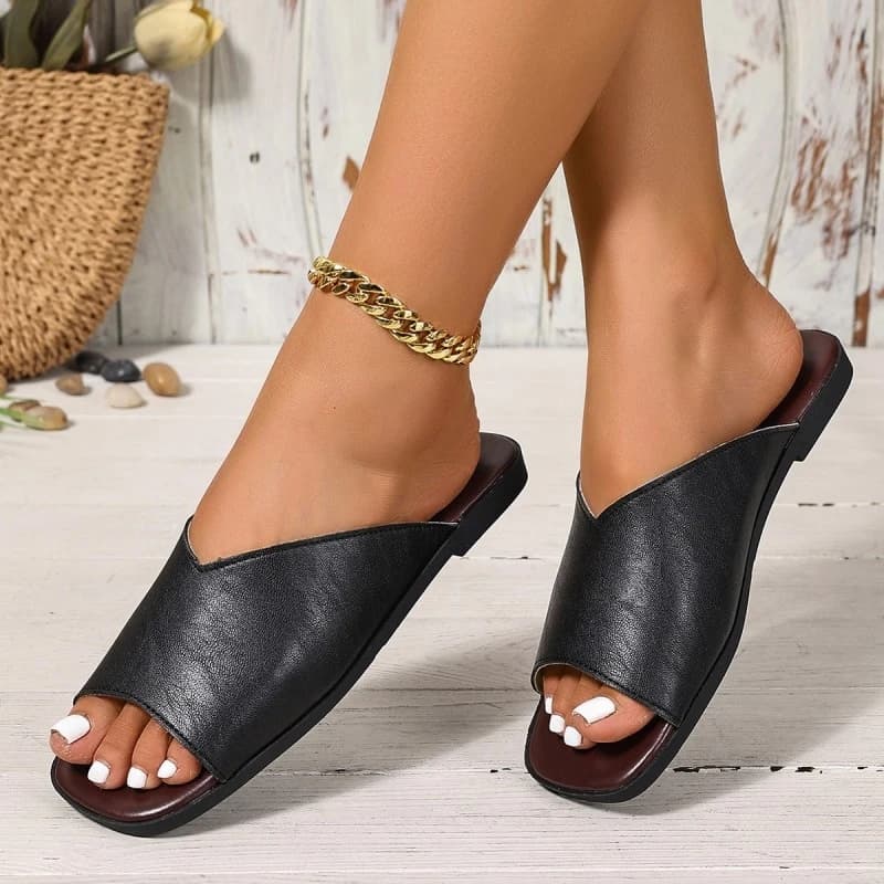 2026 New Women Flat Slide Sandals Open Toe V-Cut Slip On Slippers Summer Beach Shoes Ladies Daily Outdoor Slides