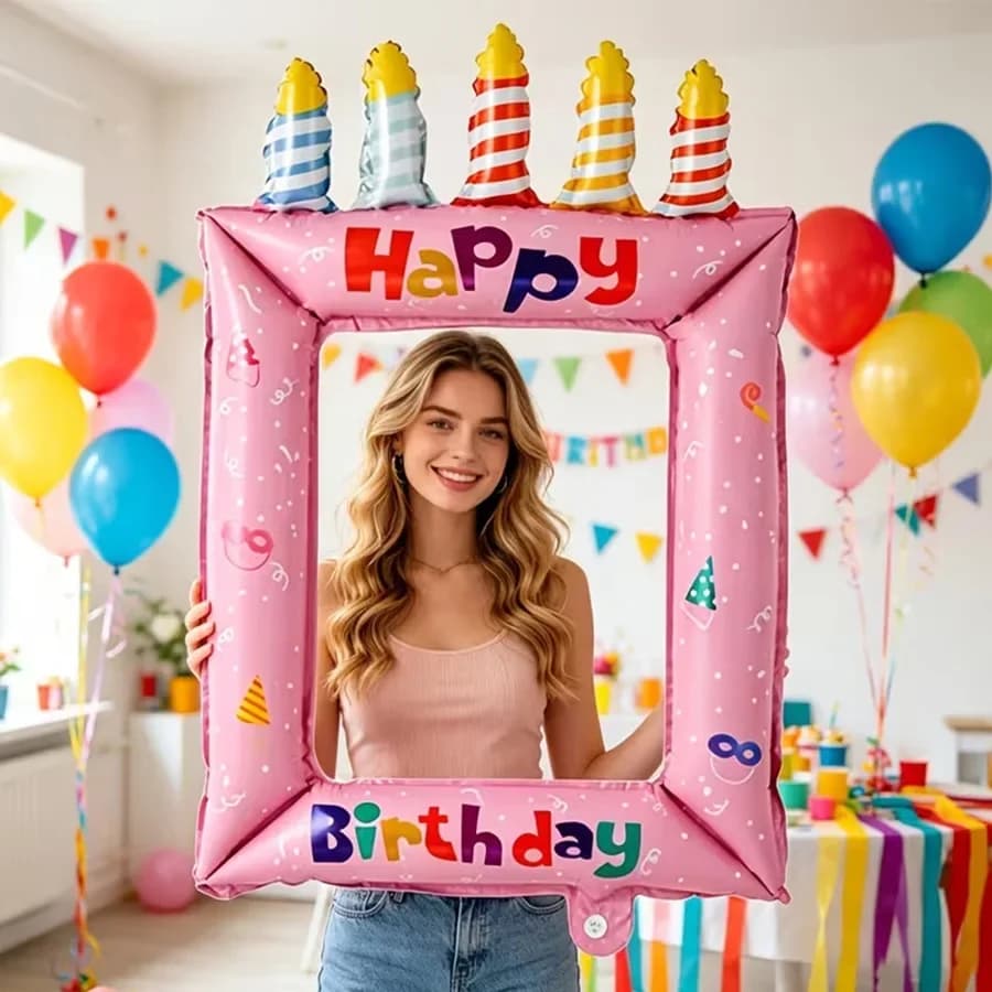 1/2pcs Blue Pink Birthday Photo Frame Foil Balloon Backdrop Props for Happy Birthday Party Celebrations Decoration Supplies