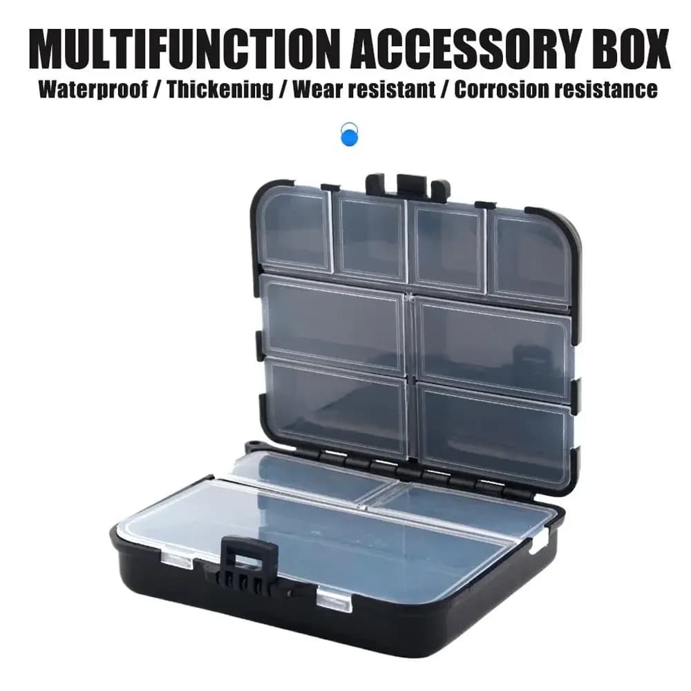 Scatola portaoggetti portatile per esche Scatola portaoggetti per parti da pesca a doppia faccia con corda a mano Accessori per attrezzi da pesca multifunzione