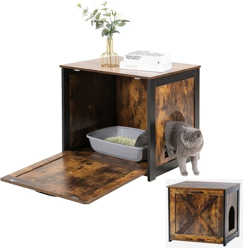 Cat Litter Hiding Furniture Cat Litter Hiden House Indoor Modern Cats Toilet Hidout Cabinet Wooden Semi-enclosed Pet Houses