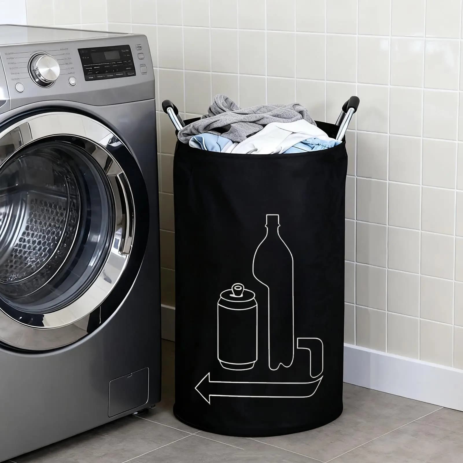 115L Black Deposit Bottle Collector Large Capacity Organizer Bag With Handles Glass Recycling Bin For Kitchen Home Garage Pantry